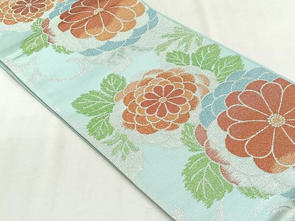 平和屋着物◎六通柄袋帯　花唐草文　銀糸　正絹　逸品　CABJ6021yk