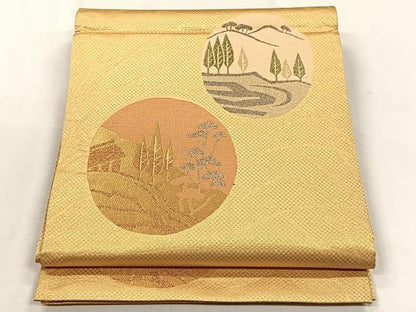 平和屋着物◎六通柄袋帯　風景丸文　金銀糸　正絹　逸品　未使用　CABJ6023yk