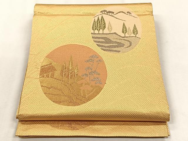 平和屋着物◎六通柄袋帯　風景丸文　金銀糸　正絹　逸品　未使用　CABJ6023yk