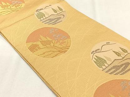 平和屋着物◎六通柄袋帯　風景丸文　金銀糸　正絹　逸品　未使用　CABJ6023yk