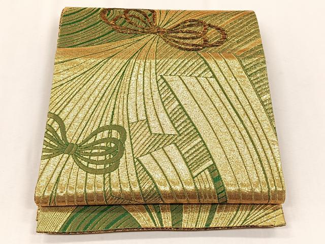 平和屋着物◎両面　全通柄袋帯　束ね熨斗文　金糸　正絹　逸品　CABJ6033yk