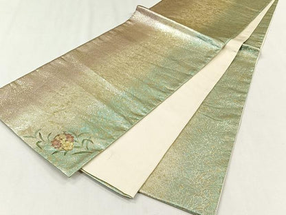 平和屋着物◎全通柄袋帯　螺鈿　霞文　ワンポイント　枝花文　金糸　正絹　逸品　CABJ6034yk