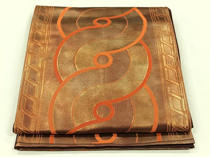 平和屋着物◎六通柄袋帯　幾何学文様　金糸　正絹　逸品　CABJ6037yk