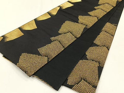 平和屋着物◎六通柄袋帯　色紙重ね文　黒地　金糸　正絹　逸品　CABJ6038yk