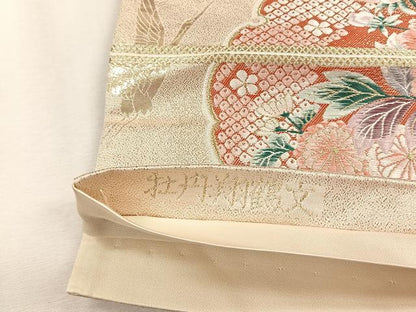 平和屋着物◎六通柄袋帯　唐織　牡丹翔鶴文　金糸　正絹　逸品　CABJ6039yk
