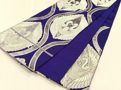 平和屋着物◎六通柄袋帯　立涌向かい鳥文　銀糸　正絹　逸品　CABJ6044yk