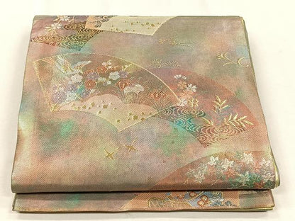 平和屋着物◎本佐賀錦　六通柄袋帯　地紙花鳥文　経柄箔　正絹　逸品　CABJ6045yk