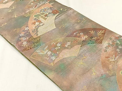 平和屋着物◎本佐賀錦　六通柄袋帯　地紙花鳥文　経柄箔　正絹　逸品　CABJ6045yk