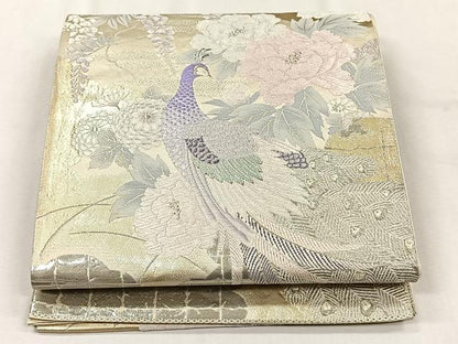 平和屋着物◎六通柄袋帯　孔雀花文　金銀糸　正絹　逸品　CABJ6046yk
