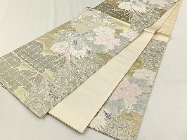 平和屋着物◎六通柄袋帯　孔雀花文　金銀糸　正絹　逸品　CABJ6046yk