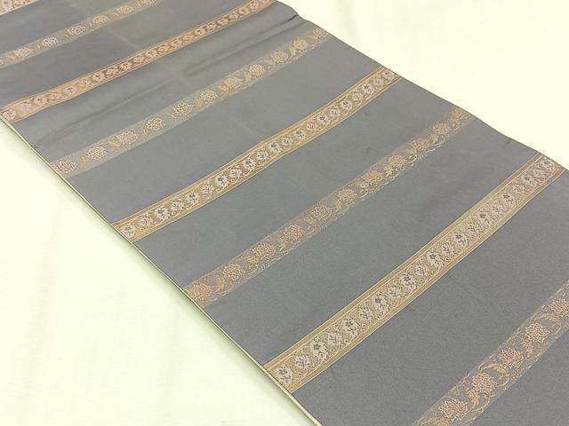 平和屋着物◎両面　六通柄　京袋帯　横段花唐草文　金糸　正絹　逸品　CABJ6048yk