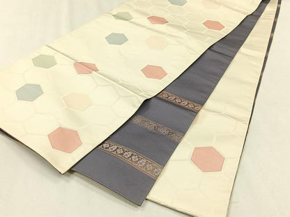 平和屋着物◎両面　六通柄　京袋帯　横段花唐草文　金糸　正絹　逸品　CABJ6048yk