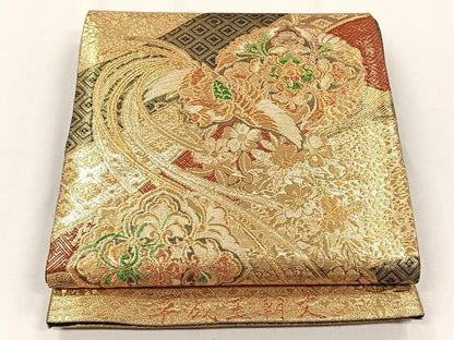 平和屋着物◎六通柄袋帯　平成王朝文　金糸　正絹　逸品　CABJ6049yk