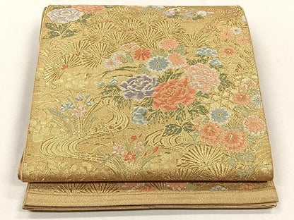 平和屋着物◎六通柄袋帯　草花文　金糸　正絹　逸品　CABJ6050yk