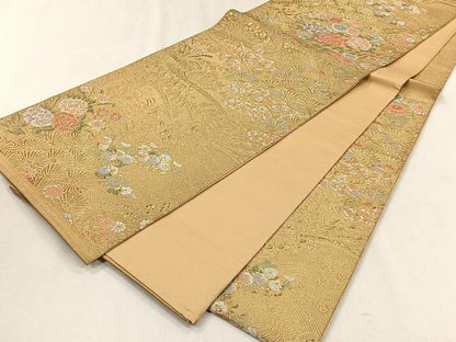 平和屋着物◎六通柄袋帯　草花文　金糸　正絹　逸品　CABJ6050yk