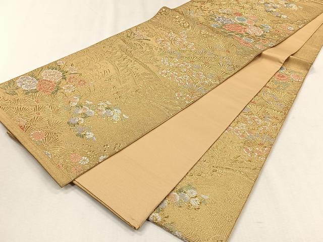 平和屋着物◎六通柄袋帯　草花文　金糸　正絹　逸品　CABJ6050yk