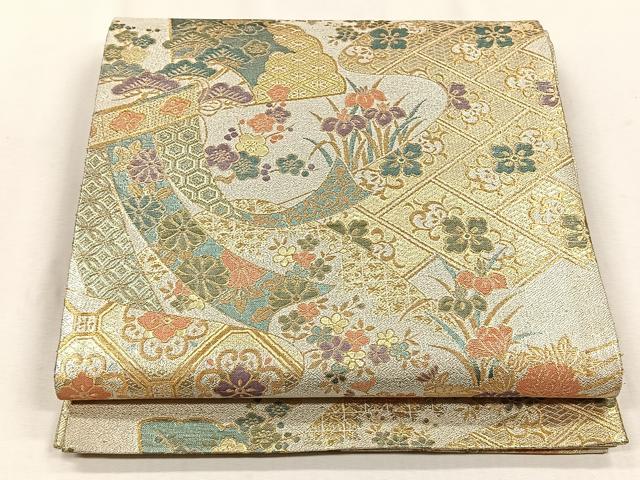 平和屋着物◎佐賀錦　六通柄袋帯　几帳花文　金糸　正絹　逸品　CABJ6054yk