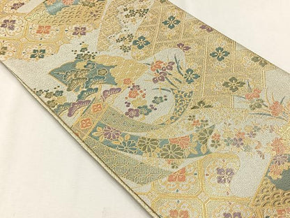 平和屋着物◎佐賀錦　六通柄袋帯　几帳花文　金糸　正絹　逸品　CABJ6054yk