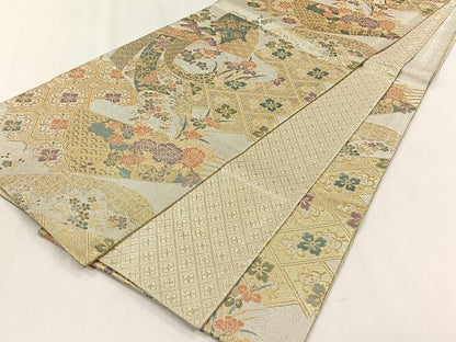 平和屋着物◎佐賀錦　六通柄袋帯　几帳花文　金糸　正絹　逸品　CABJ6054yk