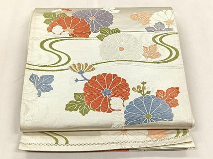 平和屋着物◎六通柄袋帯　唐織　能衣菊花流水文　金糸　正絹　逸品　CABJ6056yk