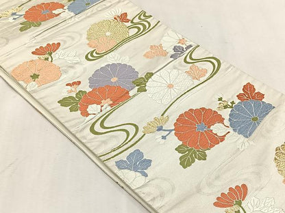 平和屋着物◎六通柄袋帯　唐織　能衣菊花流水文　金糸　正絹　逸品　CABJ6056yk