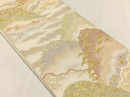 平和屋着物◎六通柄袋帯　遠山草木文　金糸　正絹　逸品　CABJ6058yk