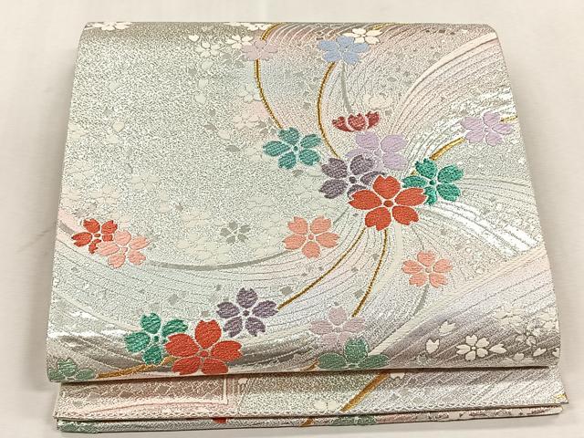 平和屋着物◎六通柄袋帯　舞桜文　金銀糸　正絹　逸品　CABJ6059yk