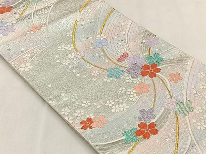 平和屋着物◎六通柄袋帯　舞桜文　金銀糸　正絹　逸品　CABJ6059yk
