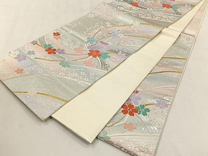 平和屋着物◎六通柄袋帯　舞桜文　金銀糸　正絹　逸品　CABJ6059yk