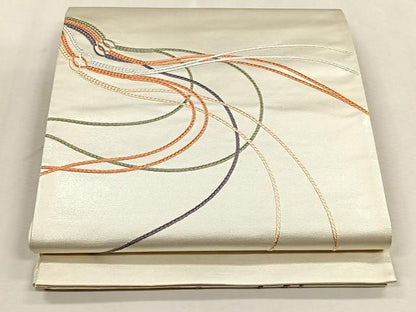 平和屋着物◎太鼓柄袋帯　総刺繍　幾何学文様　正絹　逸品　CABJ6065yk