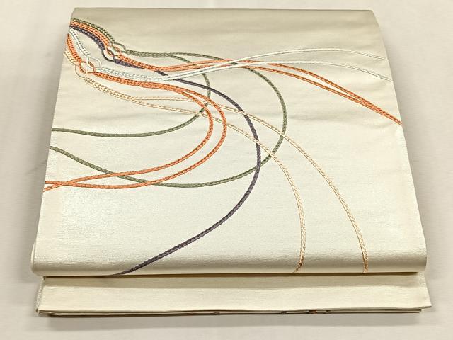平和屋着物◎太鼓柄袋帯　総刺繍　幾何学文様　正絹　逸品　CABJ6065yk