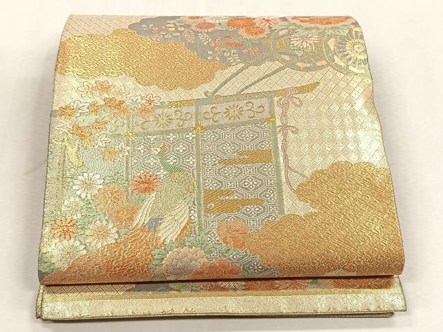 平和屋着物◎佐賀錦　六通柄袋帯　孔雀花文　金糸　正絹　逸品　CABJ6066yk