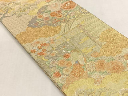 平和屋着物◎佐賀錦　六通柄袋帯　孔雀花文　金糸　正絹　逸品　CABJ6066yk