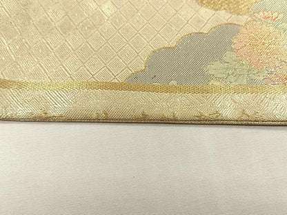 平和屋着物◎佐賀錦　六通柄袋帯　孔雀花文　金糸　正絹　逸品　CABJ6066yk