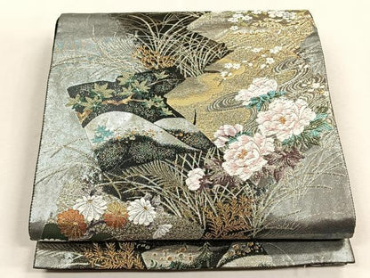 平和屋着物◎六通柄袋帯　唐織　銀白風流　金銀糸　正絹　逸品　CABJ6071yk