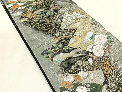 平和屋着物◎六通柄袋帯　唐織　銀白風流　金銀糸　正絹　逸品　CABJ6071yk