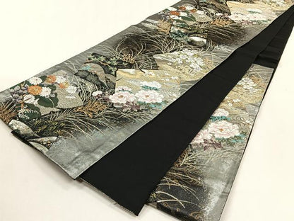 平和屋着物◎六通柄袋帯　唐織　銀白風流　金銀糸　正絹　逸品　CABJ6071yk