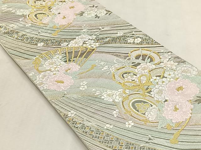 平和屋着物◎六通柄袋帯　鼓花文　プラチナ箔　正絹　逸品　CABJ6073yk
