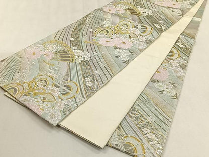 平和屋着物◎六通柄袋帯　鼓花文　プラチナ箔　正絹　逸品　CABJ6073yk