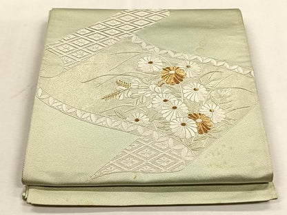 平和屋着物◎太鼓柄袋帯　総刺繍　蒔絵菊文　金糸　正絹　逸品　CABJ6075yk