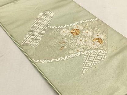 平和屋着物◎太鼓柄袋帯　総刺繍　蒔絵菊文　金糸　正絹　逸品　CABJ6075yk