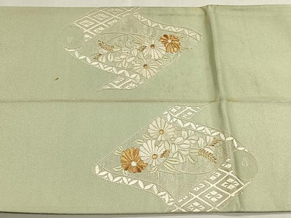 平和屋着物◎太鼓柄袋帯　総刺繍　蒔絵菊文　金糸　正絹　逸品　CABJ6075yk
