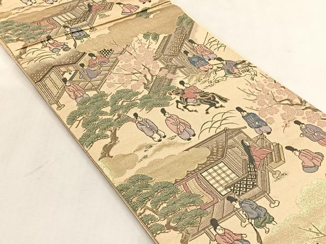 平和屋着物◎六通柄袋帯　洛中洛外絵巻図　金糸　正絹　逸品　CABJ6076yk