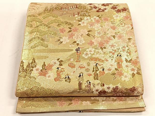 平和屋着物◎六通柄袋帯　人物風景文　金糸　正絹　逸品　CABJ6077yk