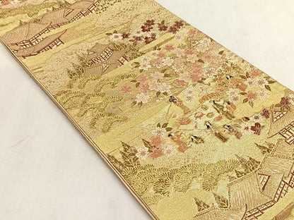 平和屋着物◎六通柄袋帯　人物風景文　金糸　正絹　逸品　CABJ6077yk
