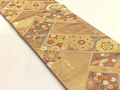 平和屋着物◎六通柄袋帯　唐織　檜垣鳳凰花文　金糸　三越扱い　正絹　逸品　CABJ6079yk