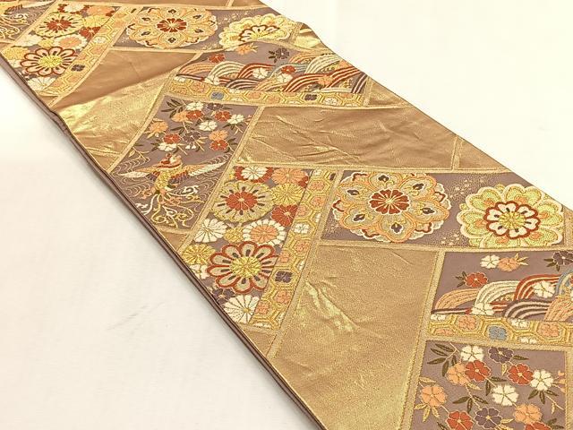 平和屋着物◎六通柄袋帯　唐織　檜垣鳳凰花文　金糸　三越扱い　正絹　逸品　CABJ6079yk