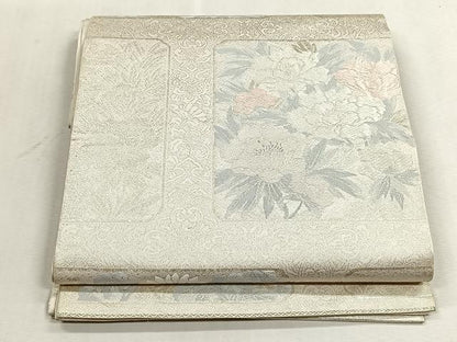 平和屋着物◎六通柄袋帯　唐織　牡丹　銀糸　正絹　逸品　CABJ6080yk