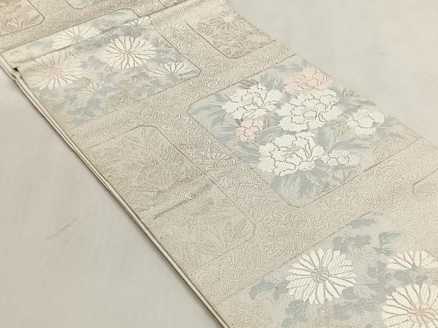 平和屋着物◎六通柄袋帯　唐織　牡丹　銀糸　正絹　逸品　CABJ6080yk
