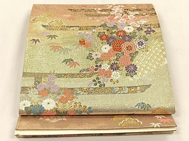 平和屋着物◎六通柄袋帯　唐織　松竹梅　金糸　正絹　逸品　CABJ6082yk